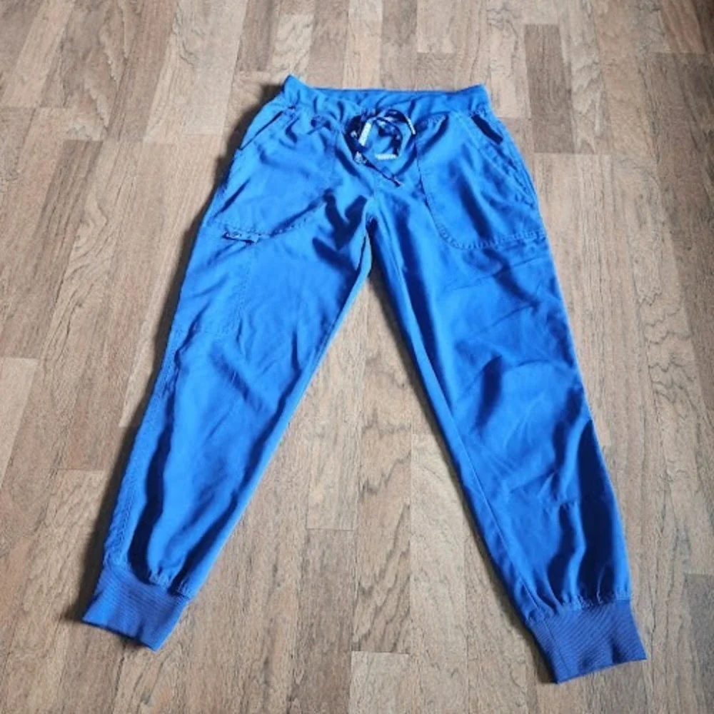 Med Couture Touch Royal Blue Jogger Scrub Pants Womens Small Petite Tapered 465